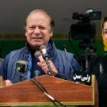Former Prime Minister Nawaz Sharif and Punjab Chief Minister Maryam Nawaz address a public gathering.