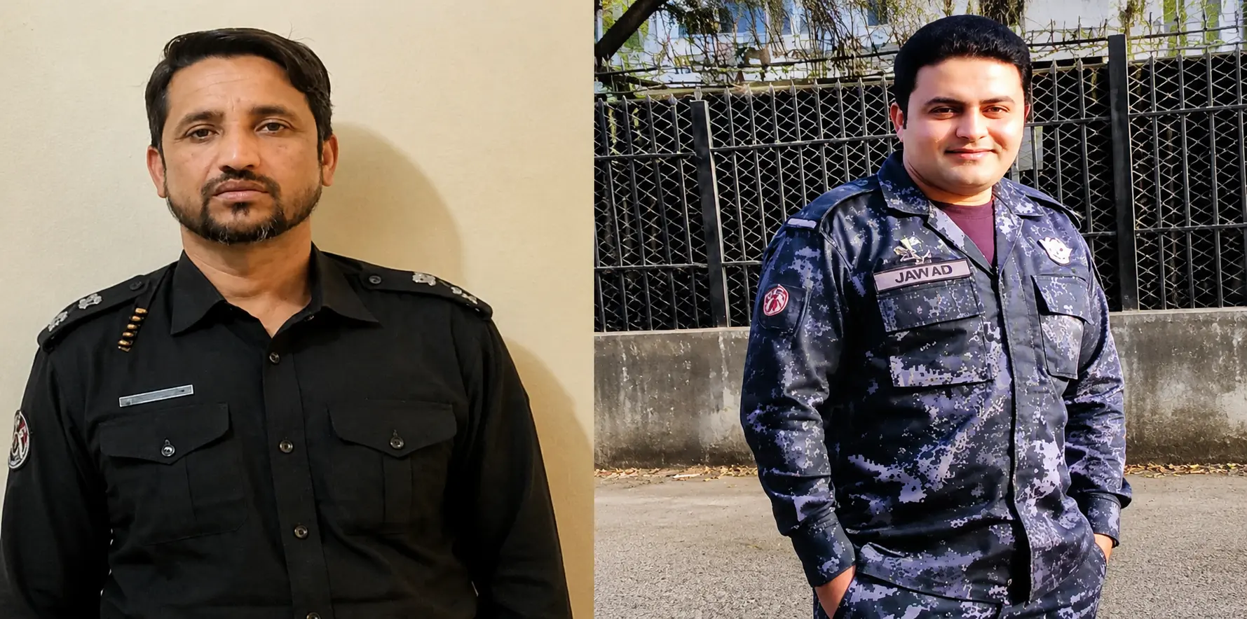 Portraits of two Pakistani customs officials martyred in an armed ambush near Kohat.
