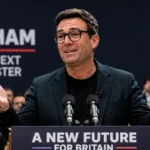 Andy Burnham delivers a speech after becoming Britain's next Prime Minister.