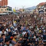 Large public gathering in Rawalakot during unrest in Azad Jammu and Kashmir.