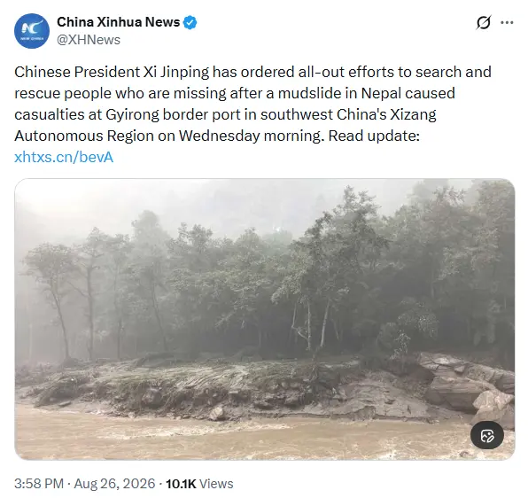 Xi Jinping Orders All-Out Rescue Efforts After Deadly Nepal Mudslide