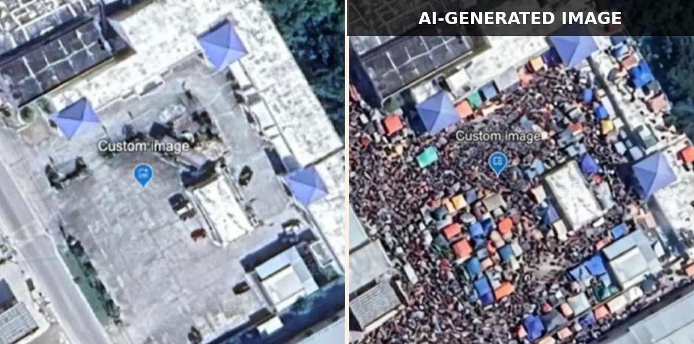 Screenshots showing how a user on X generated fake imagery of refugees at the Mexican border