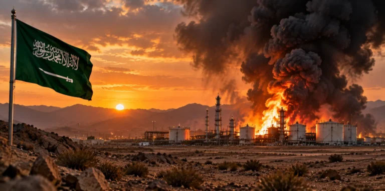 Saudi oil facility engulfed in flames and smoke during Houthi attacks